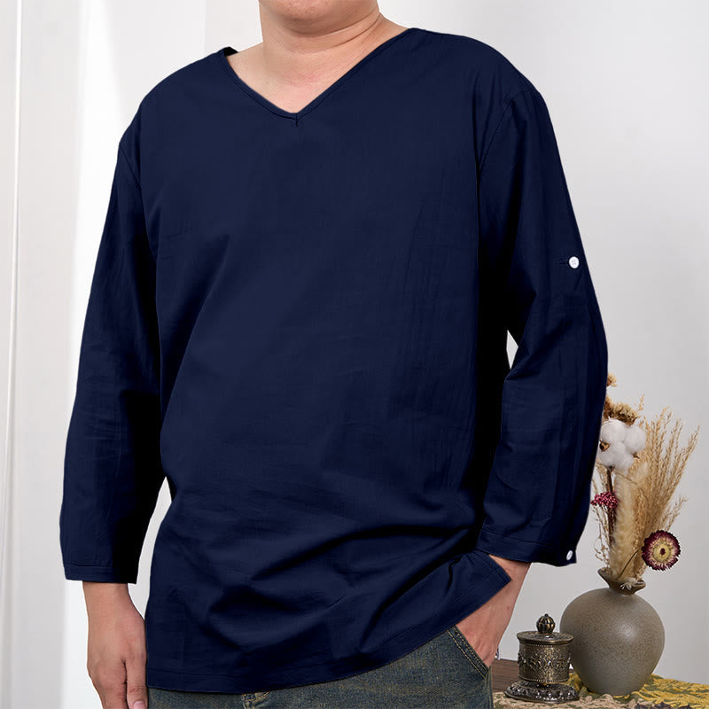 Solid Color Three Quarter Sleeve Men's T-shirt