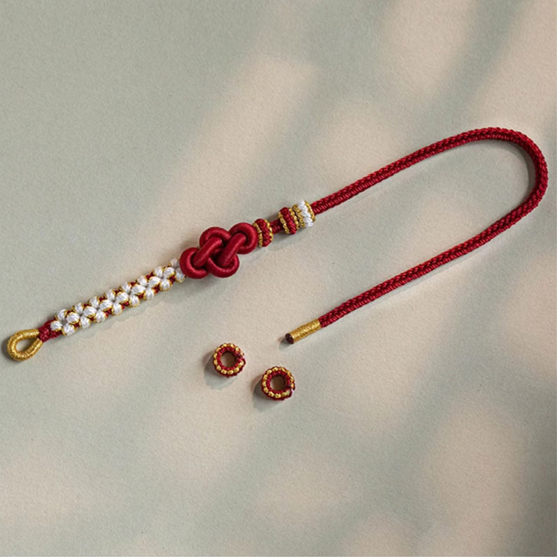 Hand-Braided Red String Bracelet with Copper Endless Knot & Peach Blossom Charm