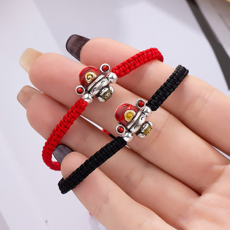 Handmade Braided Red String Copper God of Wealth Adjustable Bracelet