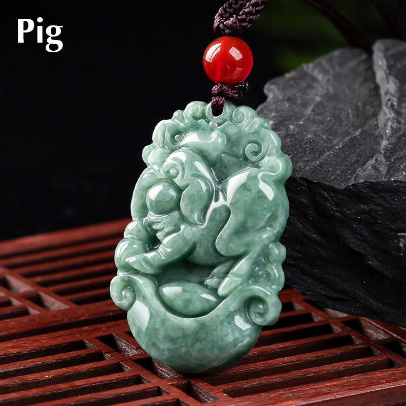 Natural Jade 12 Chinese Zodiac Prosperity Necklace Pendant