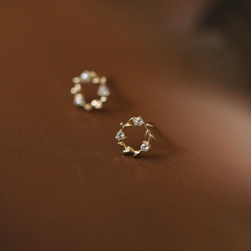 Tiny Wreath Blessing Flower Stud Earrings in Zircon and 925 Sterling Silver