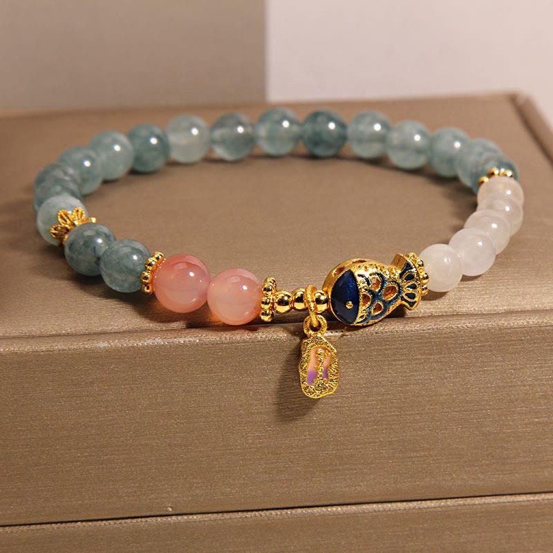 Jade Yanyuan Agate White Jade Koi Fish Scripture Charm Luck Bracelet