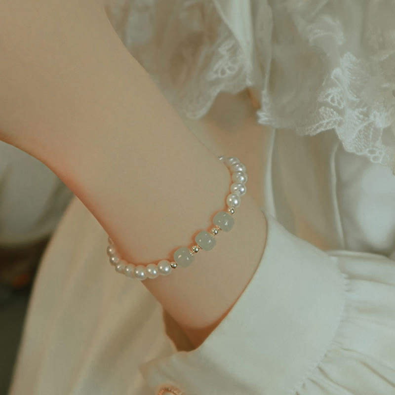 14K Gold Plated Natural Pearl & Hetian Jade Sincerity Bead Chain Bracelet
