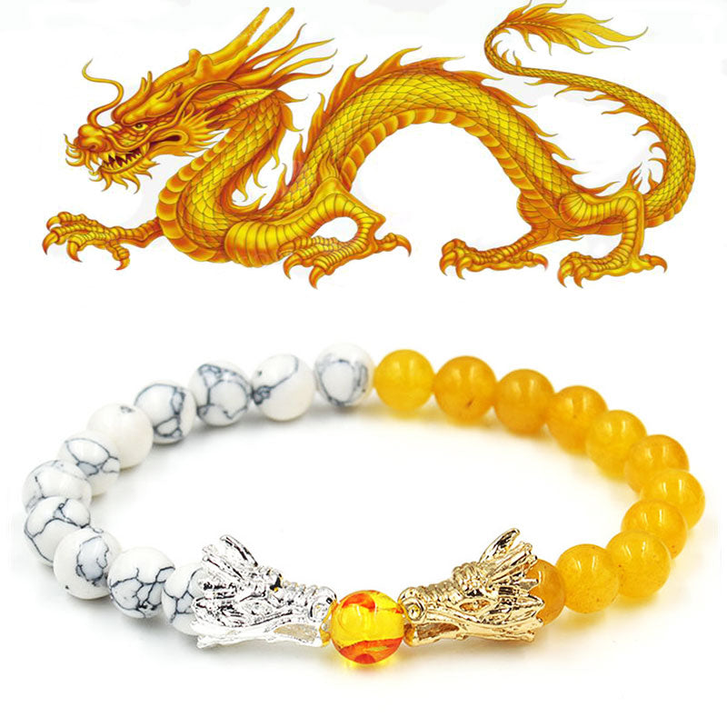 White Turquoise Lava Rock Dragon Blessing Beaded Bracelet