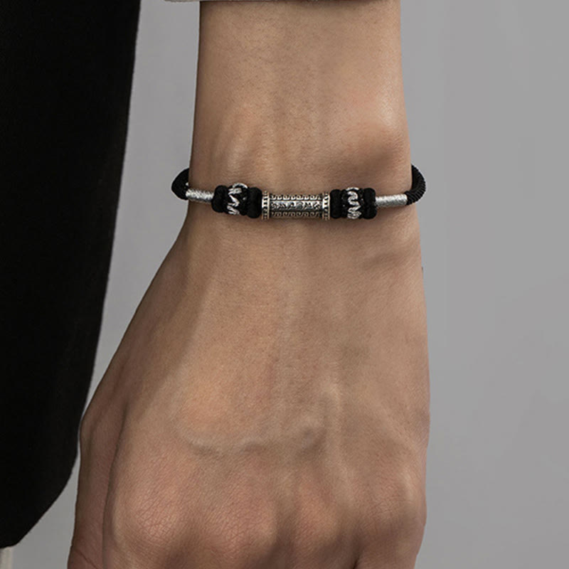 925 Sterling Silver Om Mani Padme Hum Wisdom Braided Rope Bracelet