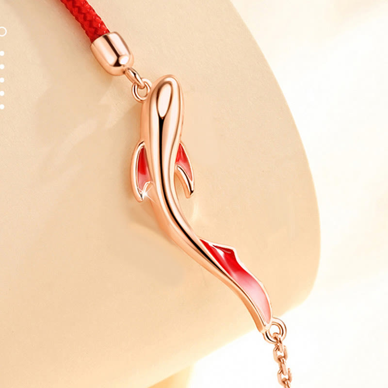 925 Sterling Silver Luck Koi Fish Lotus Star Braided Red String Bracelet