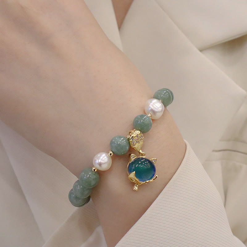 Jade Pearl Color-Changing Fox Charm Luck Bracelet