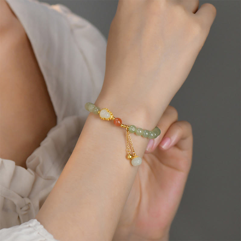 925 Sterling Silver Hetian Jade Lotus Gourd Bracelet