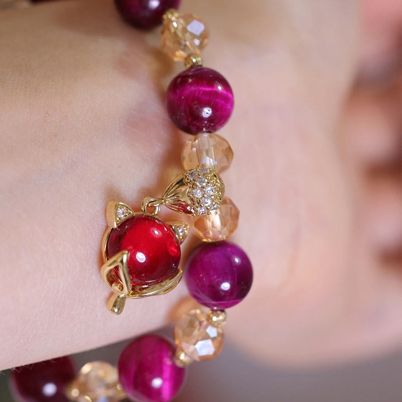 Red Tiger Eye PiXiu Fox Protection Self Confidence Bracelet