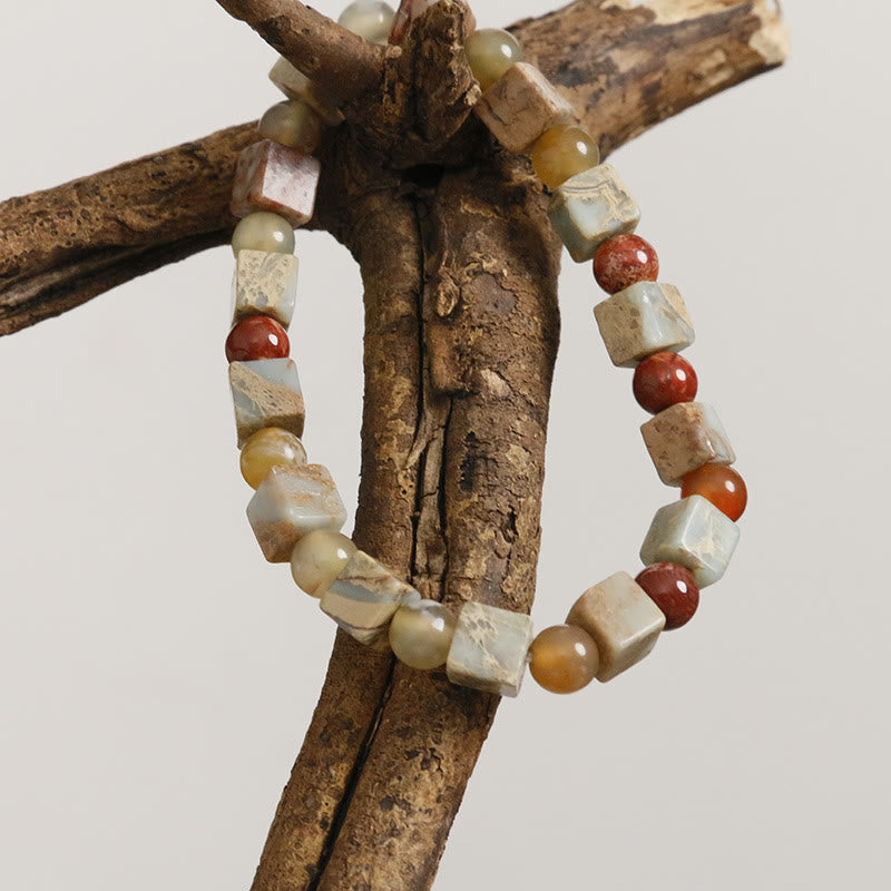 Natural Imperial Sea Sediment Jasper and Agate Beaded Stone Bracelet