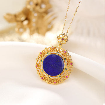925 Sterling Silver Plated Gold Lazurite Positive Necklace Pendant