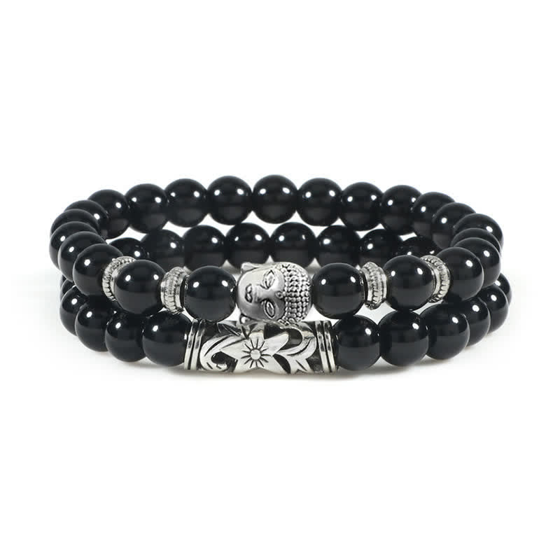 2Pcs Natural Crystal Agate Buddha Protection Bracelet