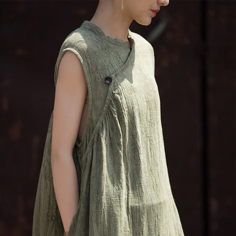 Handmade Tie Dye Midi Dress Linen Sleeveless Dress