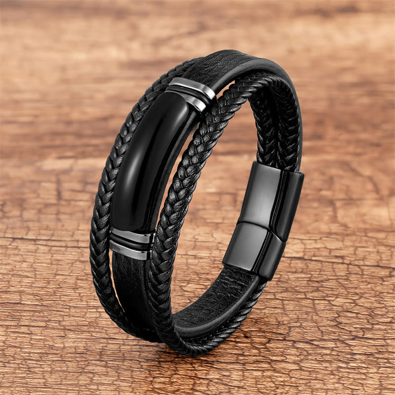 Multilayered Braided Leather Natural Gemstone Power Bracelet