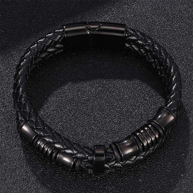 Minimalist Layered Braided Leather & Titanium Steel Bracelet