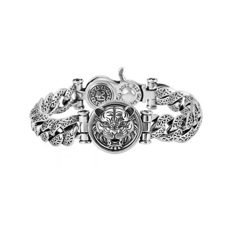 Tiger Tang Dynasty Flower Design Engraved Luck Energy Bracelet