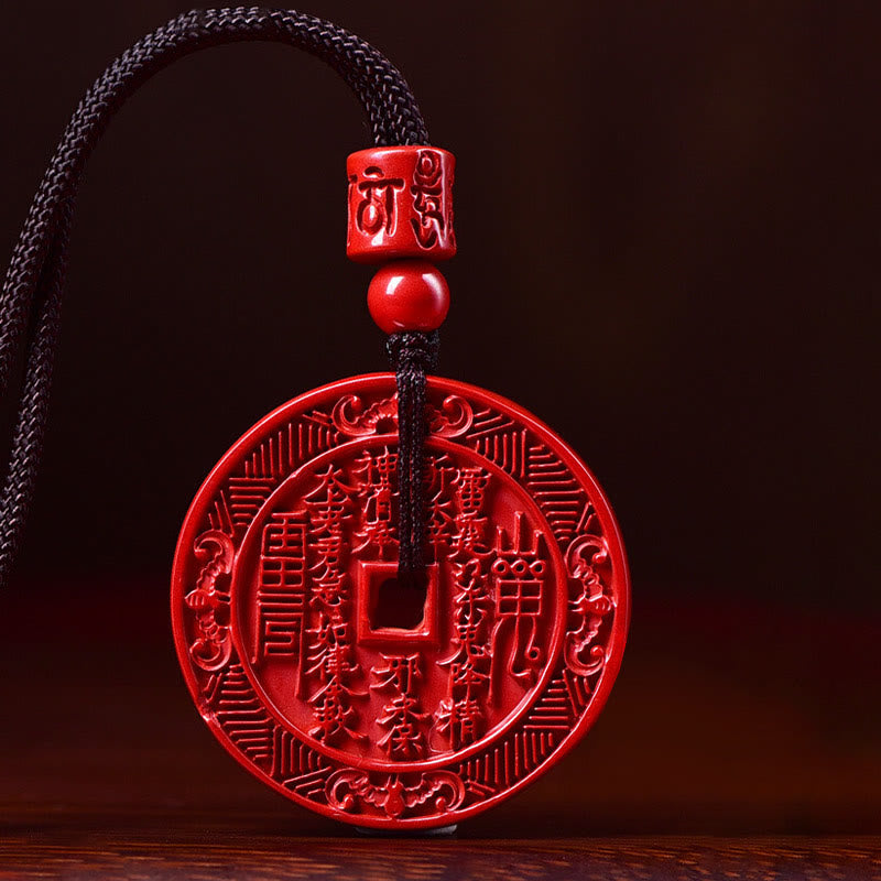 Natural Cinnabar Mountain Ghosts Spend Money Bagua Blessing Necklace Pendant Key Chain