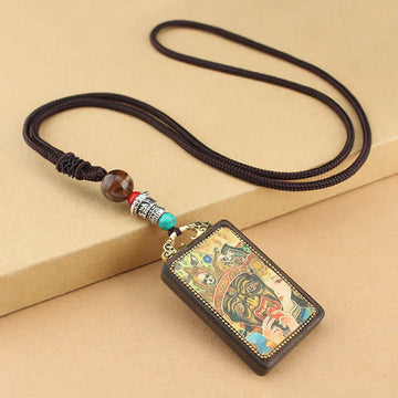 Tibet God of Wealth Thangka Ebony Peace Necklace Pendant