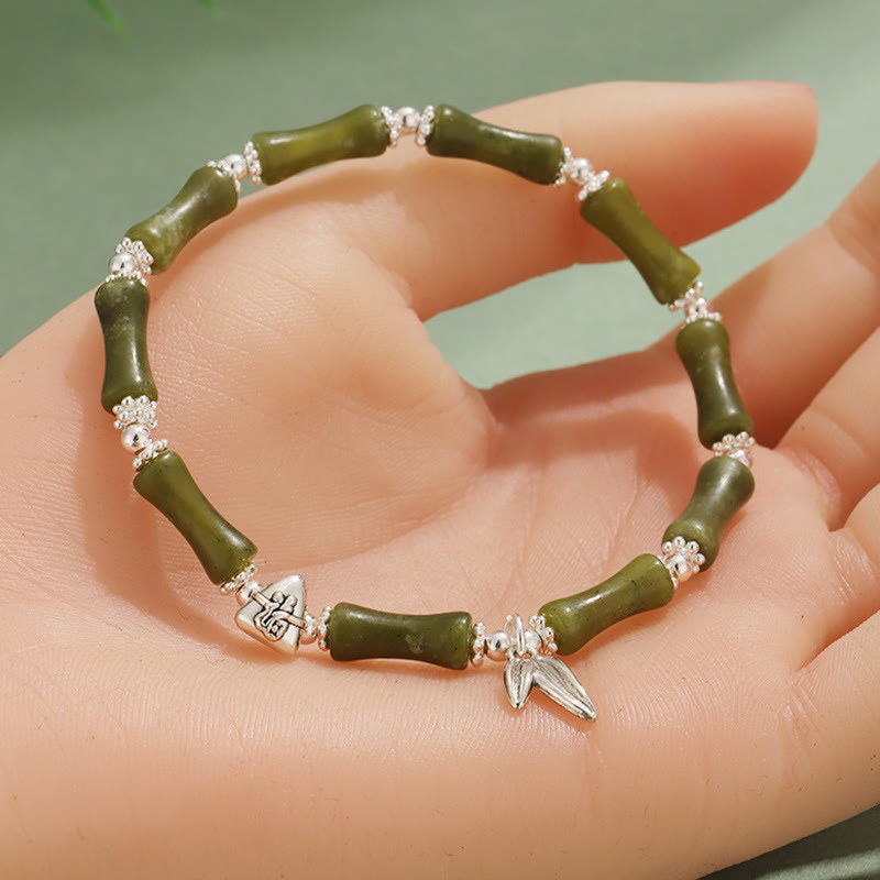 White Jade & Multi-Gemstone Copper Bamboo Fu Character Beaded Bracelet