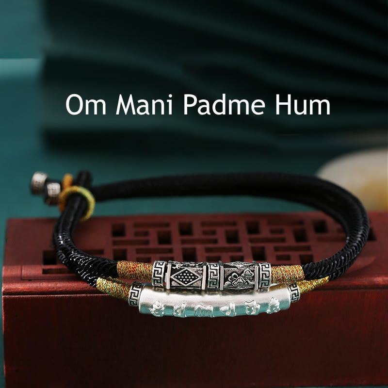 Handmade 999 Sterling Silver Om Mani Padme Hum Lotus Peace Braided Bracelet