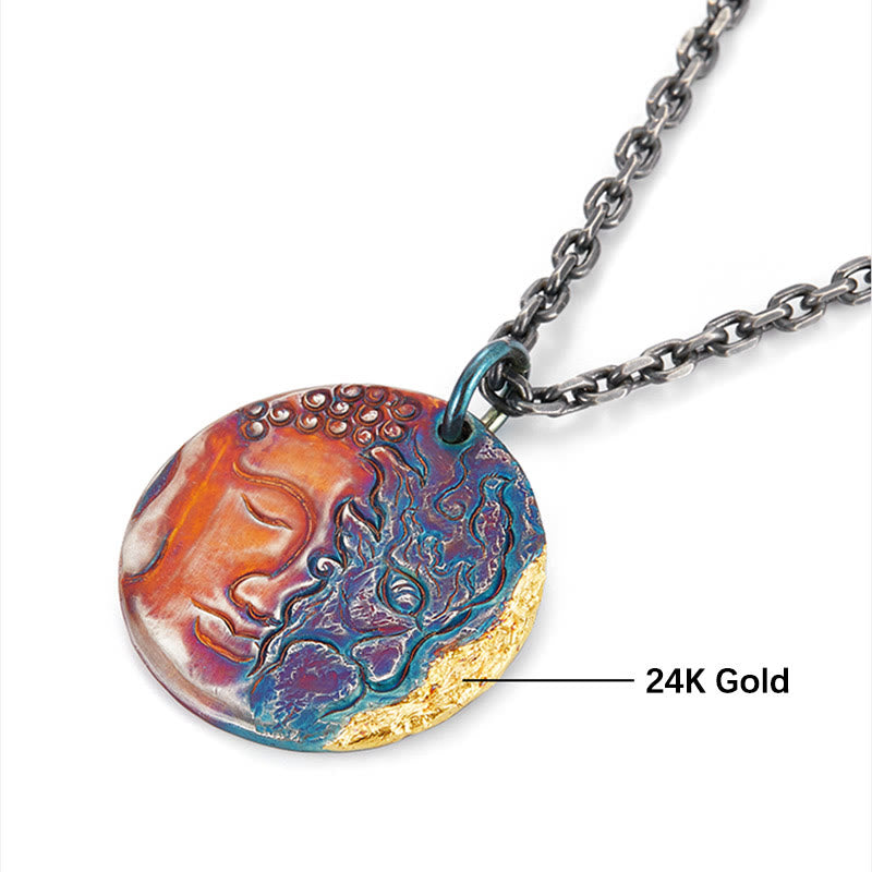 999 Sterling Silver & 24K Gold Half Demon Half Buddha Compassion Pendant Necklace