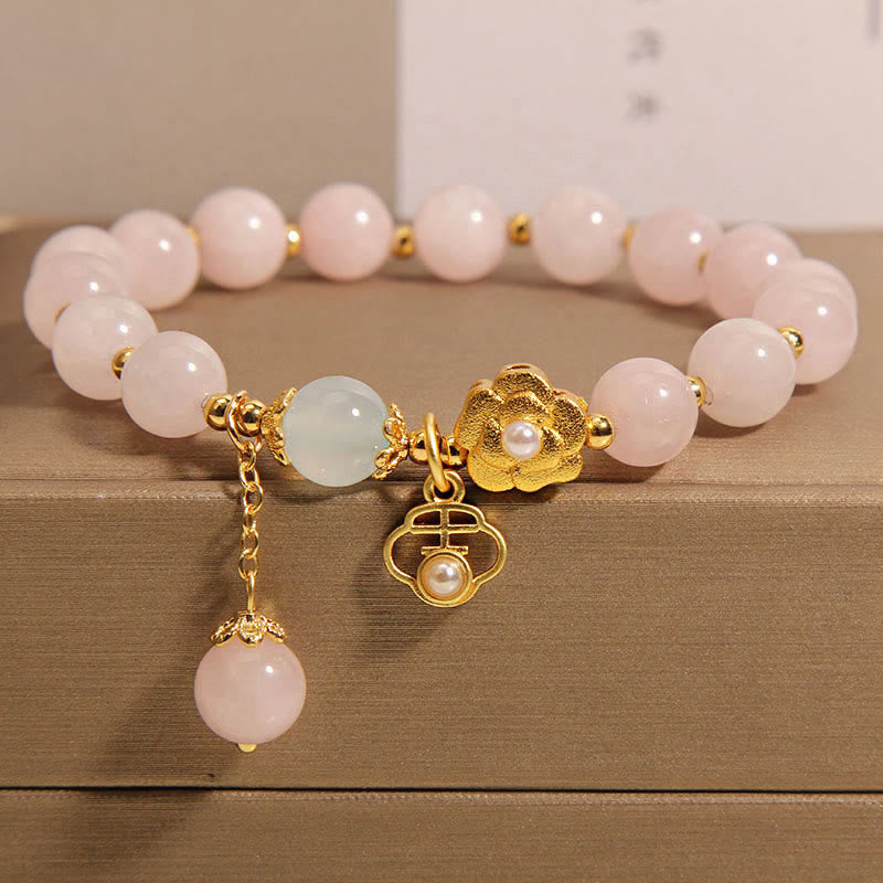 Natural Rose Quartz Flower Charm Bracelet for Emotional Harmony
