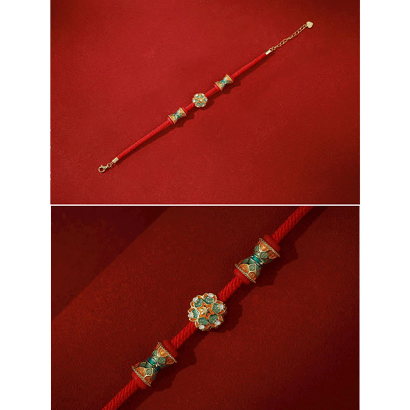 Dunhuang 925 Sterling Silver Lotus Drum Red String Bracelet for New Beginnings
