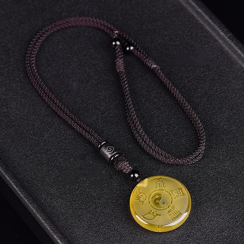 Taoism Five Sacred Mountains Yin Yang Symbol Liuli Crystal Balance Necklace Pendant Key Chain