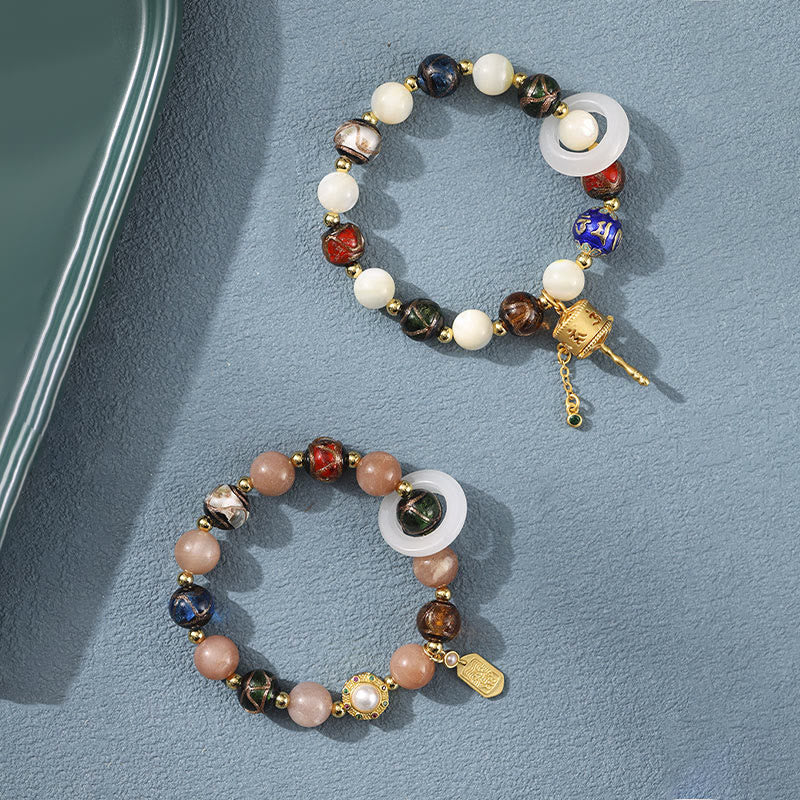 Tibetan Incense Ash Liuli Copper Om Mani Padme Hum Prayer Wheel Gemstone Bracelet