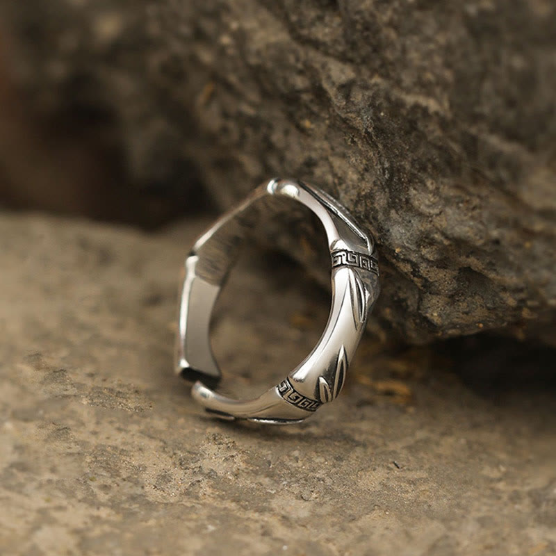 Simple Bamboo Design Copper Luck Wealth Adjustable Ring