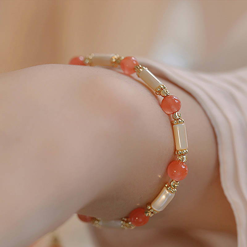 Tridacna Stone Red Agate Hetian Jade Blessing Bracelet