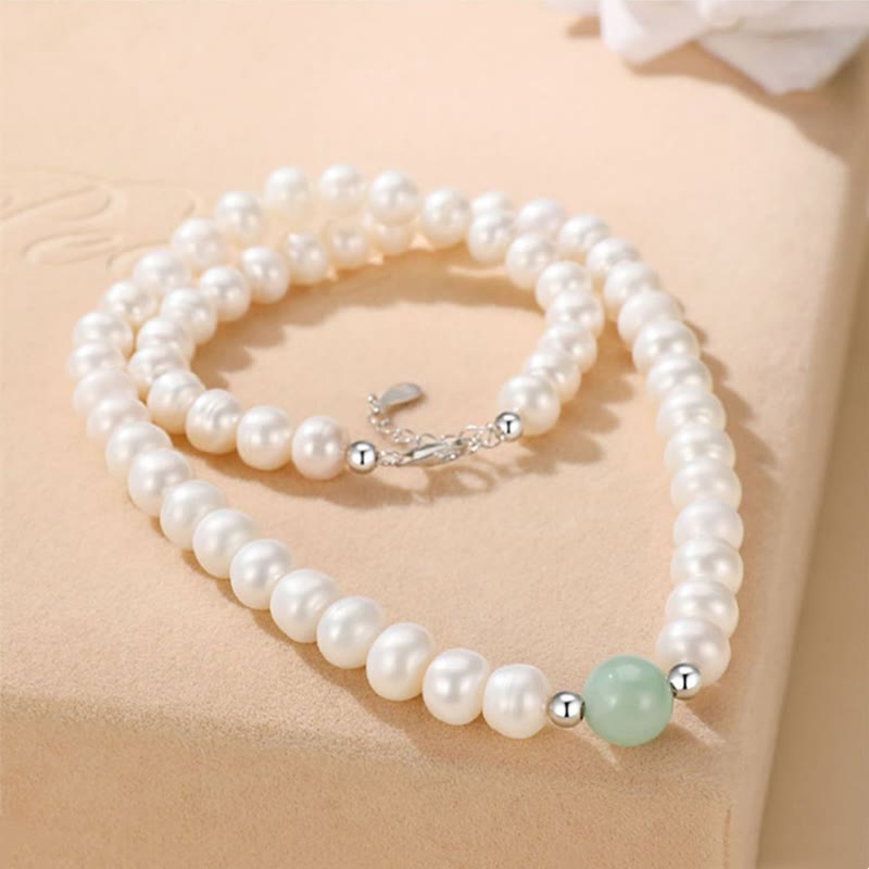 925 Sterling Silver Natural Pearl Jade Healing Necklace Bracelet Earrings With Gift Box