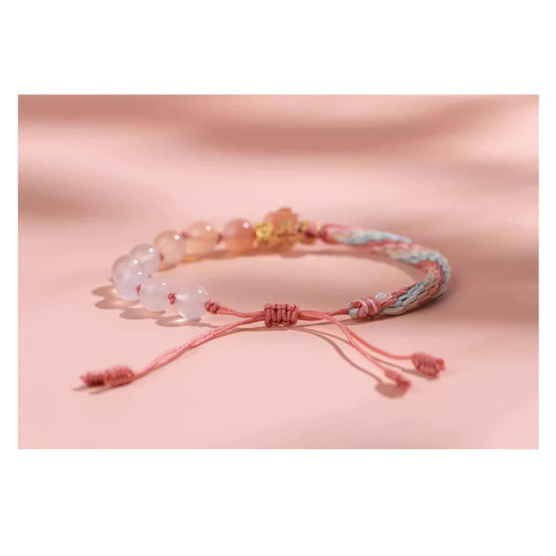 Natural Gradient Agate Reincarnation Knot Peach Blossom Wealth Luck Handmade String Bracelet