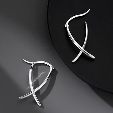 Geometric Cross Copper Hoop Earrings in Gold and Silver Finish