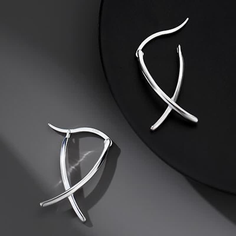Geometric Cross Copper Hoop Earrings in Gold and Silver Finish