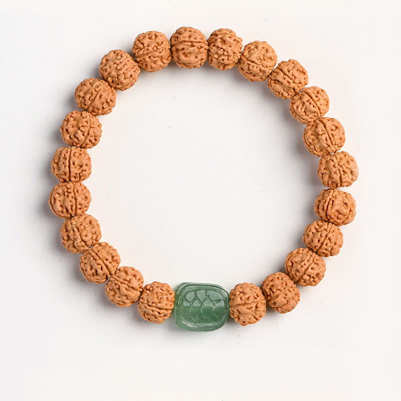 Tibetan Rudraksha & Bodhi Seed Bracelet with Hetian Jade and Gold Sheen Obsidian
