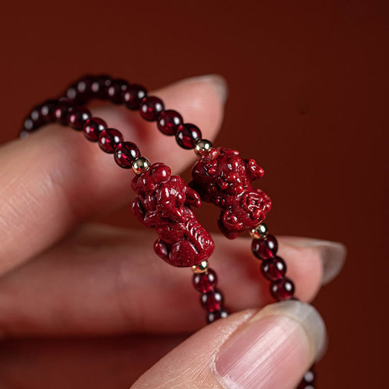 Garnet Cinnabar PiXiu Blessing Calm String Bracelet