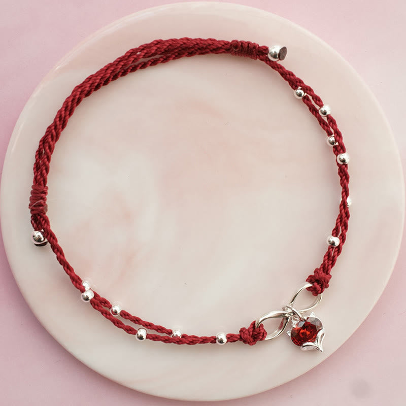 Sterling Silver & Copper Heart Infinity Braided Red String Anklet