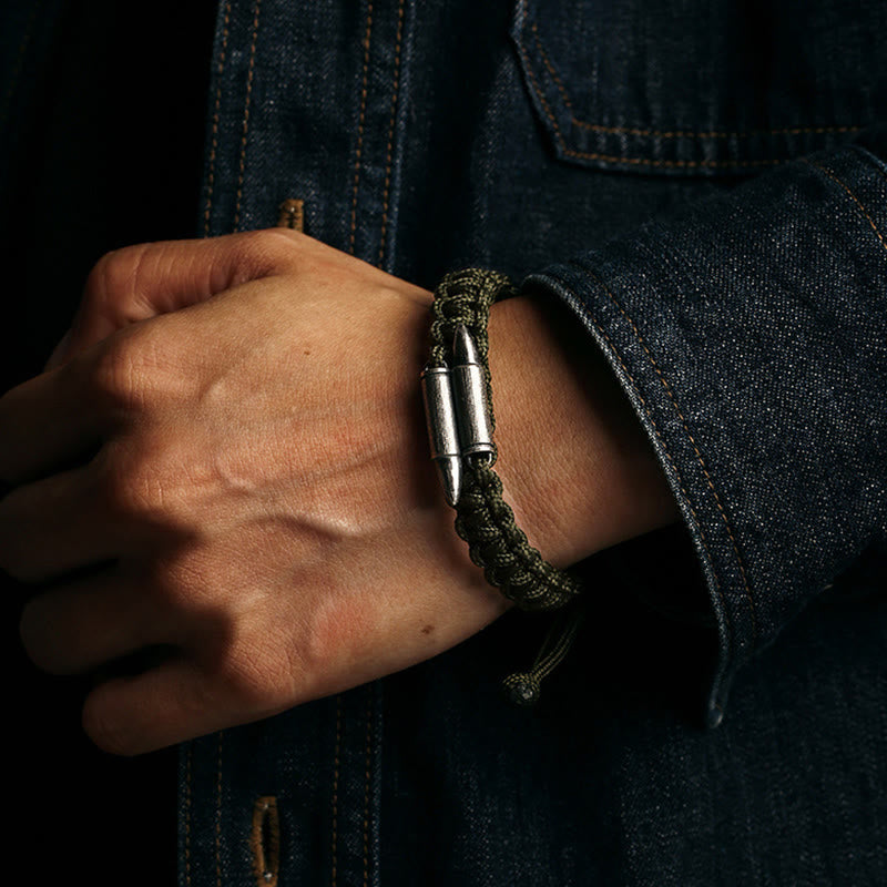 Minimalist 925 Sterling Silver Bullet Design Braided Rope Bracelet