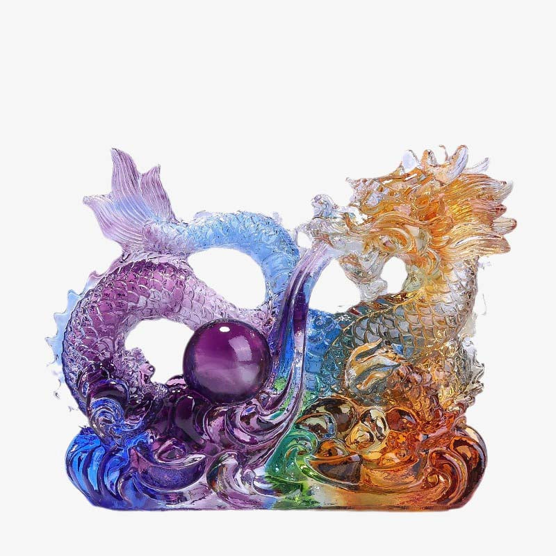 Year of the Dragon Handmade Dragon Playing With Pearl Ingot Liuli Crystal Art Piece Protection Home Office Decoration