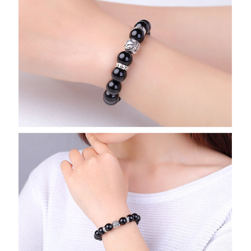 Natural Rainbow Obsidian Beaded Pixiu Symbol Bracelet