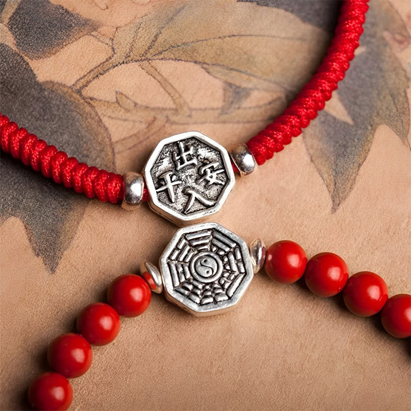 925 Sterling Silver Yin Yang Bagua Cinnabar Red String Focus Bracelet