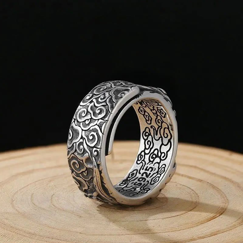 Guan Gong Auspicious Clouds Engraved Copper Adjustable Ring