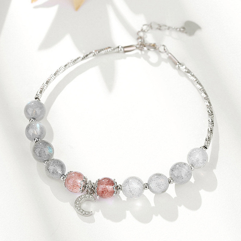 Strawberry Quartz Moonstone Luck Moon Charm Bracelet