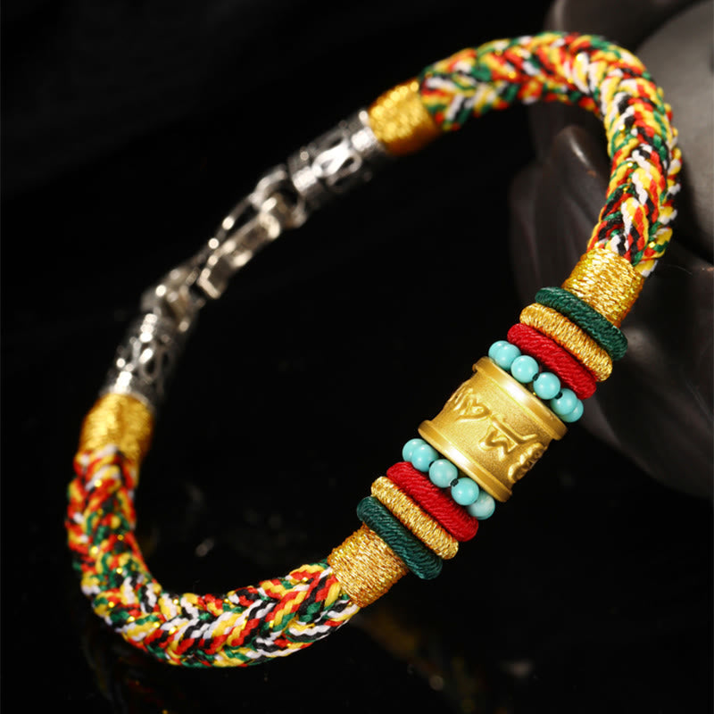 Tibet 999 Gold Om Mani Padme Hum Handmade Eight Thread Peace Knot Luck Bracelet