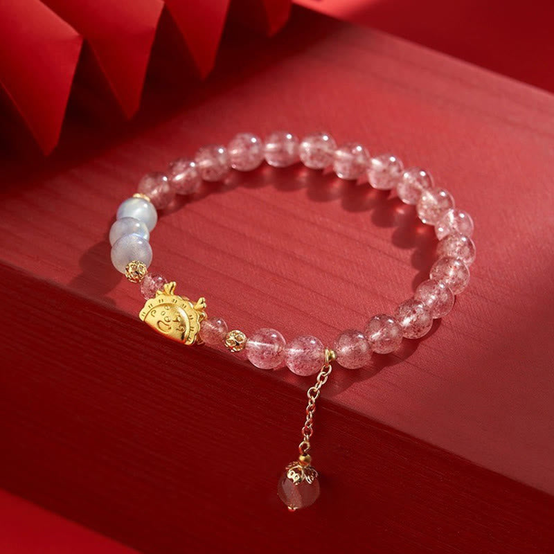 Year of the Dragon Dumpling Natural Red Agate Garnet Hetian Jade Fu Character Luck Success Bracelet