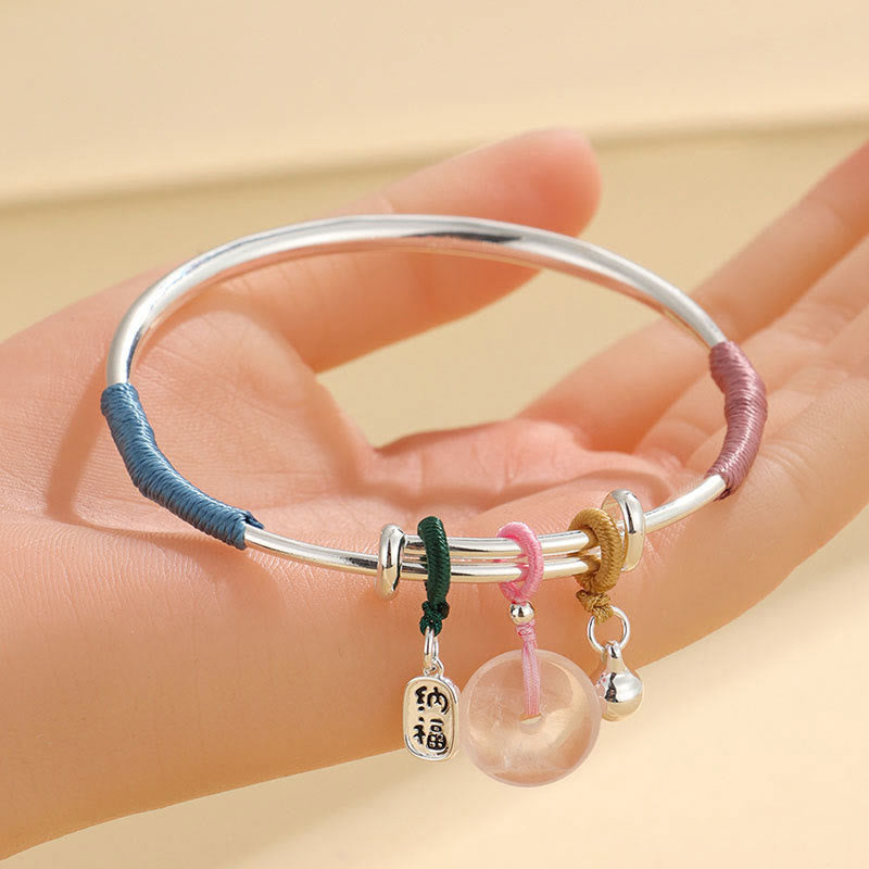 Pink Crystal Peace Buckle Lucky Flower Love Bracelet Bangle