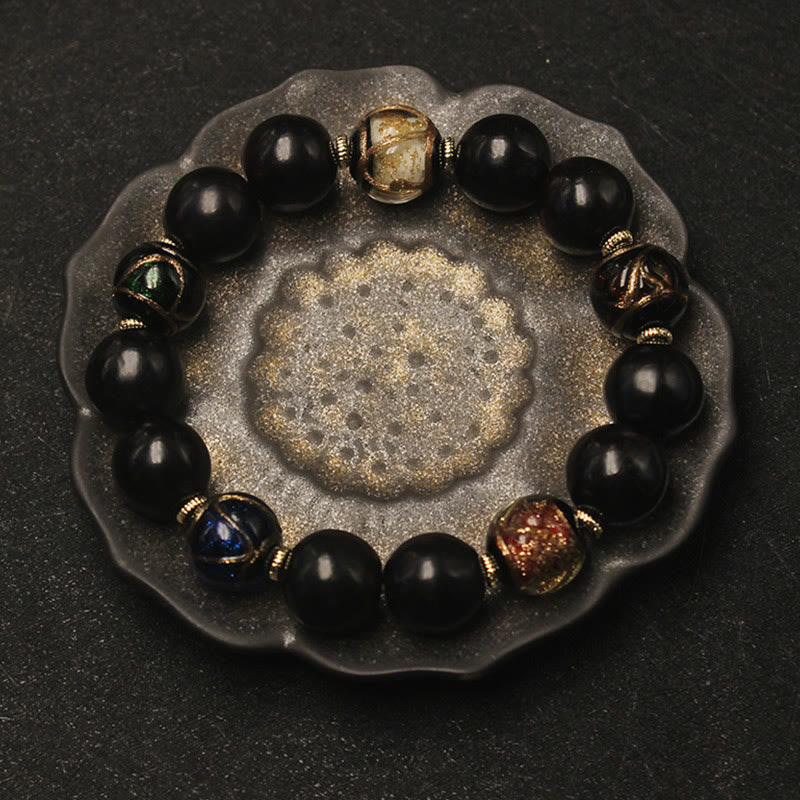 Western Soapberry Incense Ash Liuli Glass Bead Wealth Bracelet