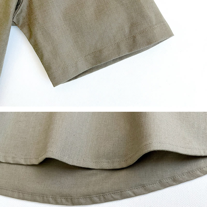 Solid Color Men Short Sleeve Button Linen Shirt