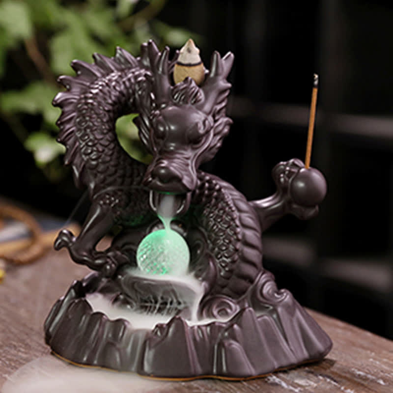Ceramic Dragon Backflow Incense Burner Smoke Fountain with LED Option